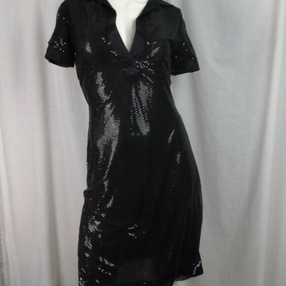 RICHARD TYLER Vintage 1990's Little Black Dress Sexy Sheer Sequin Cocktail Dress - Picture 1 of 10